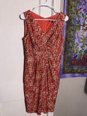 David Meister Dress Chevron Knit Faux Wrap Sheath Rust Pink - 8